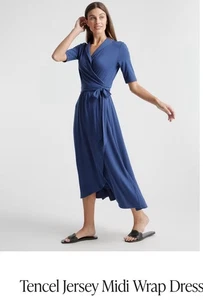 Quitte Damen Tencel Jersey Wickelkleid Midi XL Kurzarm blau bequem - Bild 1 von 12
