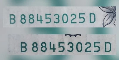 $1 ONE DOLLAR BILL : Ink Well Contamination Error / Mismatch Serial Number Color - Image 1 of 4