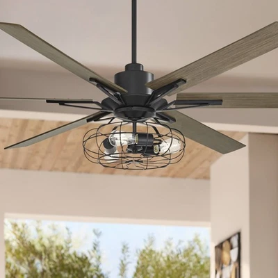 72" Industrial Indoor Ceiling Fan LED 3-Light Remote Black Cage for Living Room - Image 1 of 4