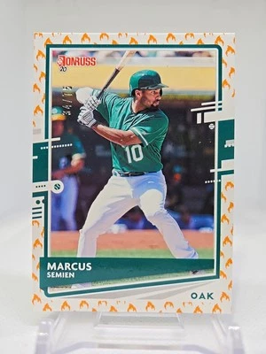 2020 Donruss Marcus Semien 34/75 On Fire Variation #92 Oakland Athletics - Image 1 of 2