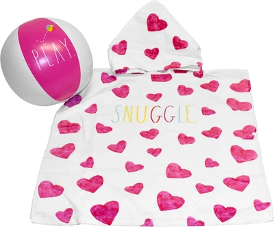 Rae Dunn Kids Poncho Towel with Colorful 12" Beach Ball- 100% Cotton Hooded Bath - Image 1 of 4