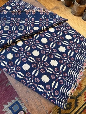 Awesome Antique Primitive Hand Loomed Wool Coverlet Early Cabin Goods - Image 1 of 4