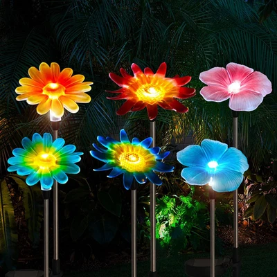 6 Pack Solar Garden Lights Outdoor Decor,Stake Yard Figurine Colorful Flower Lig - Image 1 of 4