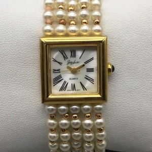 Jacelyn Smith Damenuhr 22 mm goldfarbenes MOP Zifferblatt Kunstperlen neue Batterie 6,75 Zoll - Bild 1 von 14