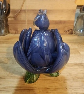 Trappola mosca frutta decorazione fiori di loto viola vetro artistico soffiato a mano - Foto 1 di 7