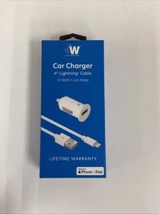 Chargeur voiture sans fil Just câble Lightning 4 pieds - Blanc - Neuf et scellé - Photo 1 sur 5