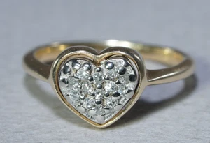 14K Yellow Gold 1/2ctw HEART Natural Diamond Pave Ring, Size 5, 3 grams - Picture 1 of 7