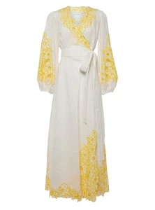 Vestido midi Zimmermann dorado bordado | blanco/amarillo, envolvente, inglés, dolman - Imagen 1 de 10