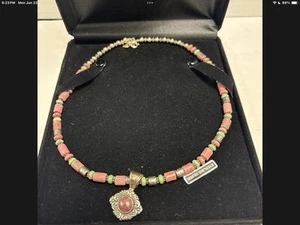 Vtg Signed Carolyn Pollack Sterling Rhodonite & Green Turquoise Pendant Necklace - Picture 1 of 10