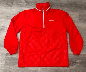 UMBRO VTG Men Large Rain Jacket Red Checkered 1/4 Zip Hooded Kangaroo Pouch - Picture 1 of 16