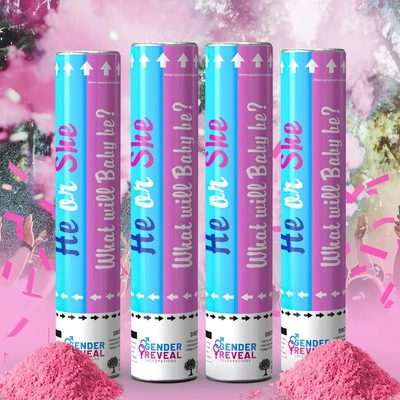 Paquete de 4 confeti rosa revelación de género humo polvo cañón confeti y polvo pop... Foto 1 de 4