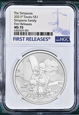2021 Simpsons Family Simpson $1 1oz .9999 Silver COIN NGC MS70 FR  - Image 1 of 2