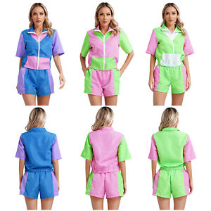Womens Sweatshirt Fashion Tracksuit Disco Shirts Front Zip Sportsuit Ladies Set