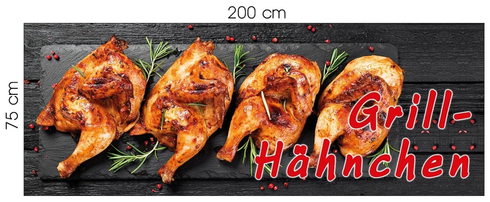 FELIXFLAGGEN Banner Grillhähnchen Spannband 200 x 75 cm Werbung Imbiss Snack Hamburger Döner