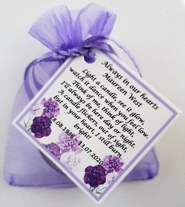 Personalised candle favour memorial funeral keepsake -memory bereavement flowers - Picture 1 of 24