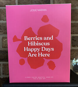 Josie Maran Happy Days 4 pc Exfoliate & Hydrate Face & Body Gift Set Red Berries