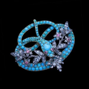 Turquoise Brooches Jewelry Ruby Eyes Snake Brooch 925 Sterling Silver Jewelry - Picture 1 of 2