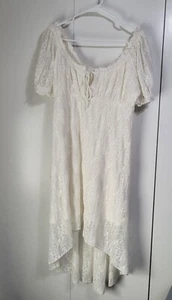 Y2K Lace Gypsy Milkmaid Wench Dress Women's XXL Eyelet Mini Beach Wedding - Picture 1 of 9