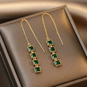 Fashion 18K Gold Hoop Dangle Earrings Women Emerald Wedding Jewelry Gifts A Pair - Picture 1 of 4