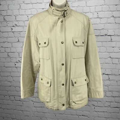 Marks & Spencer Khaki Cotton Zip Snap Corduroy Trim Jacket Pockets Size US 10 - Image 1 of 4