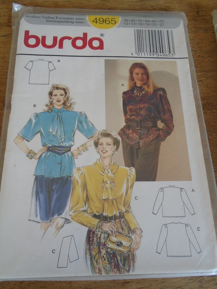 PATRON BURDA BLOUSE A JABOT/CRAVATTE /MONTANT TAILLLE  38 AU 48 N° 4965 - Photo 1/1