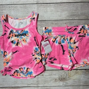 Justice Girls Neon Cinch Side Outfit SZ M (10). NWT! 2 Piece Set, Tank & Shorts - Picture 1 of 11
