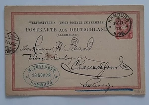 DR 1878 Ganzsache P8 -10 Pf. Adler, von Hamburg nach Chaux-de-Fonds - Bild 1 von 2