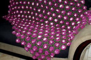 Vtg Purple White Double Sided 3D Flower Groovy MCM Afghan Throw Crochet Cover
