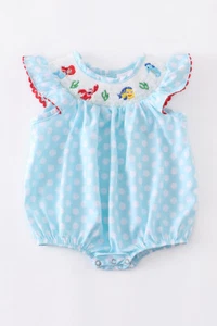 Boutique Baby Girls Princess Ariel Little Mermaid Smocked Embroidered Romper - Picture 1 of 6