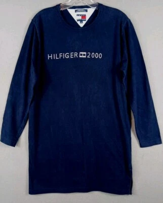 Tommy Hilfiger Ropa de Dormir Mujer S Azul Marino Tachonado Logo Y2K Camisón 100% Algodón Foto 1 de 4