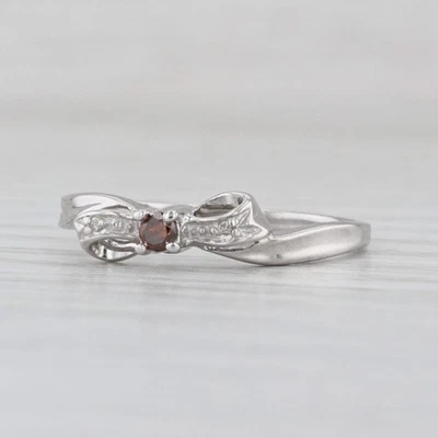 Orange Diamond Bow Ring 10k White Gold Size 8 Stackable - Image 1 of 4