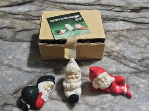Vintage Sleeping Christmas Elves Elf Figurines Set of 3 Santas Gnomes 1970’s Box - Picture 1 of 15