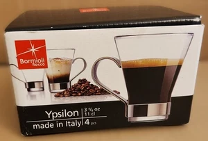 Bormioli Rocco Ypsilon 3.5 oz Clear Glass/ Stainless Espresso Cups-set of 4 - Picture 1 of 8