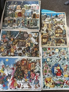 Vtg West Germany Christmas Advent Calendars RS Santa Claus Camel Kings Glitter - Picture 1 of 19