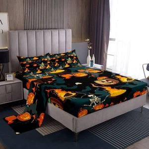 Halloween Laken Set für Kinder Horror Totenkopf Skelette Blätter mit tiefer Tasche F... - Bild 1 von 6