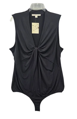 Boston Proper Women’s Black V-Neck Sleeveless Knotted Detail Bodysuit Size XL - Image 1 of 4