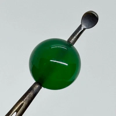 Kanzashi kimono Hair stick 083009 Antique Silver Metalwork Green Wax Rokan Jade - Image 1 of 4