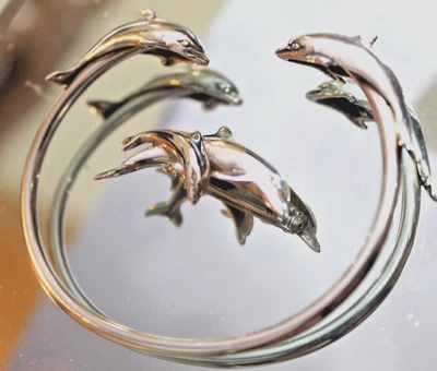 JUEGO - BRAZALETE BRAZALETE DE DELFÍN FLEX PLATA ESTERLINA Y BROCHE DE DELFÍN KABANA 925 DBL 15g Foto 1 de 4