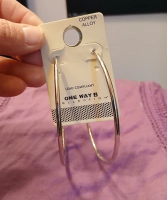 Новый один путь коллекции серебристого тона обруч серьги 3» меди сплава свинца совместимый - Изображение 1 из 4