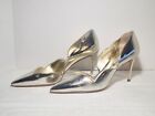 Casadei Mirrored-Leather D'orsay Pumps Heels Size 37 Metallic Scallop Shoe