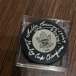 Bobby Baun Toronto Maple Leafs Stanley Cup inscriptions Signed Hockey Puck - Picture 1 of 1