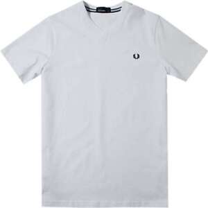 Fred Perry Men's V-neck T-shirt Black 100% Cotton Solid Short Sleeve Tee