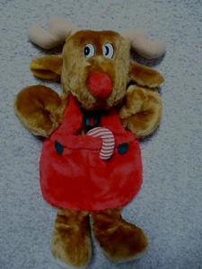 VINTAGE XMAS 3D RUDOLPH REINDEER 18" PLUSH STOCKING - Picture 1 of 3