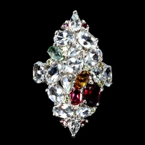 925 Anillo Plata de Ley Ovalado Rodolita Granate Aguamarina Gema Joyería Talla - Imagen 1 de 14