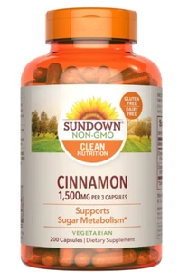 Sundown Cinnamon Capsules, Supports Sugar Metabolism, Non-GMO Gluten-Free 200 Ct - Picture 1 of 6
