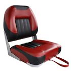 Deluxe Low/High Back Boat Seat, Fold-Down Fishing Boat Seat-Black/Red