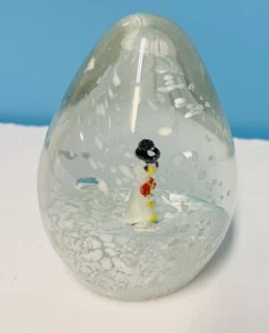 Vintage Holiday Clear Art Glass With Snowman Inside Paperweight - Picture 1 of 4