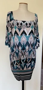 Miss Sixty women's balloon dress mini geometric pattern green sz Small - Picture 1 of 14