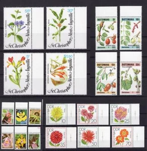 Botswana/DDR/Christopher Nevis Anguilla 4x Flora Flower margin sets clean MNH OG - Picture 1 of 5