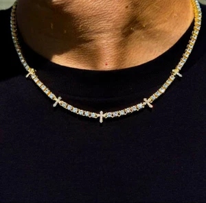 Collar de cadena de tenis de 20" 5 mm 1 fila enchapado en oro cruz helada hip hop circonita cúbica joyería - Imagen 1 de 9